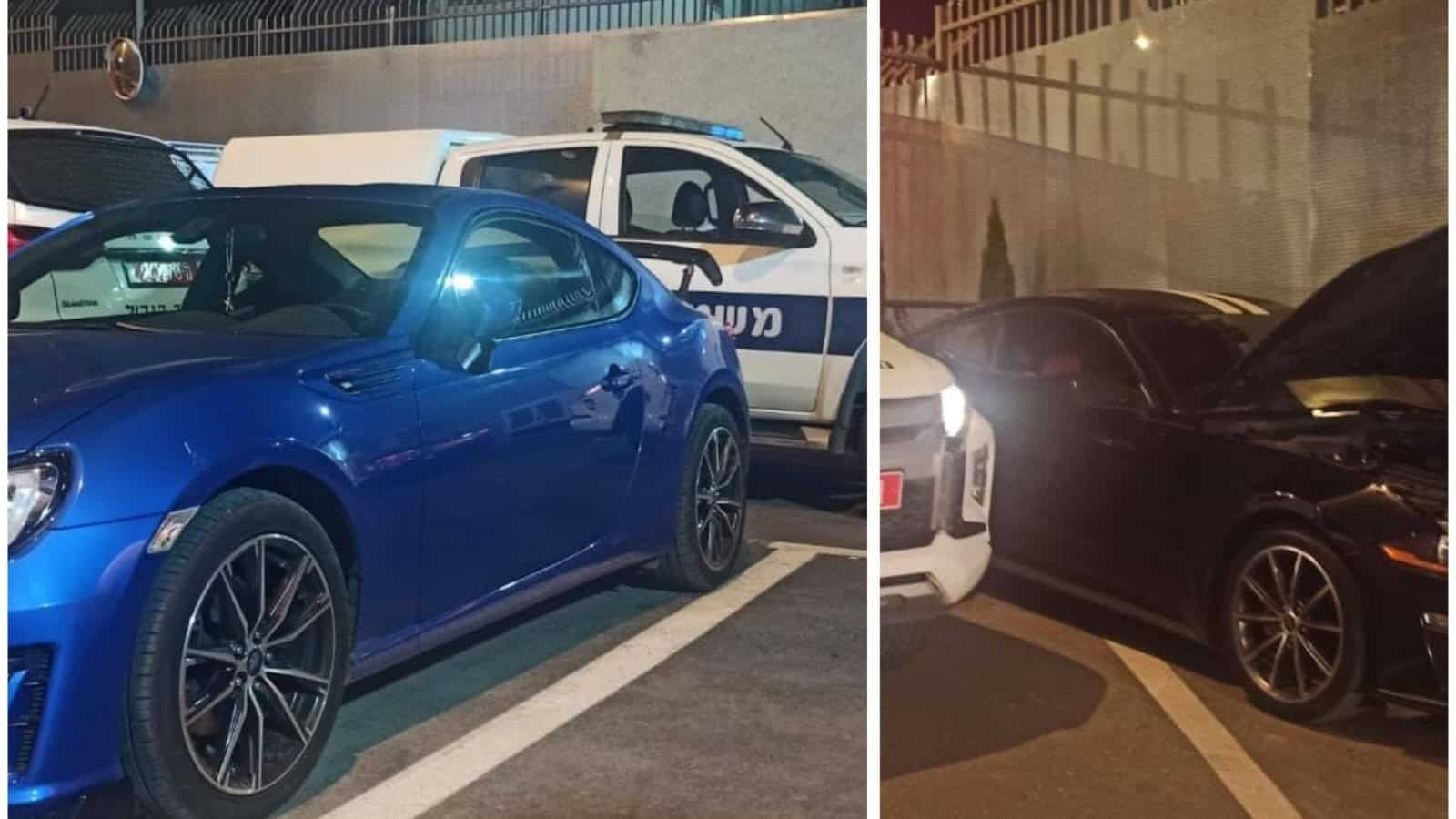 רכבי יוקרה שנתפסו לאחר ביצוע דריפטים בכניסה לאתר נבי שועייב