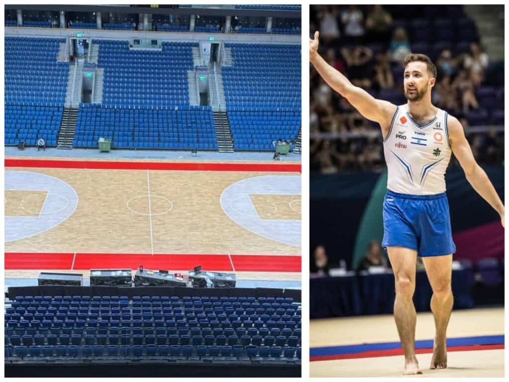 Israeli Olympic gymnast Artem Dolgopyat at Jerusalem's Pais Arena ahead of the 2025 national