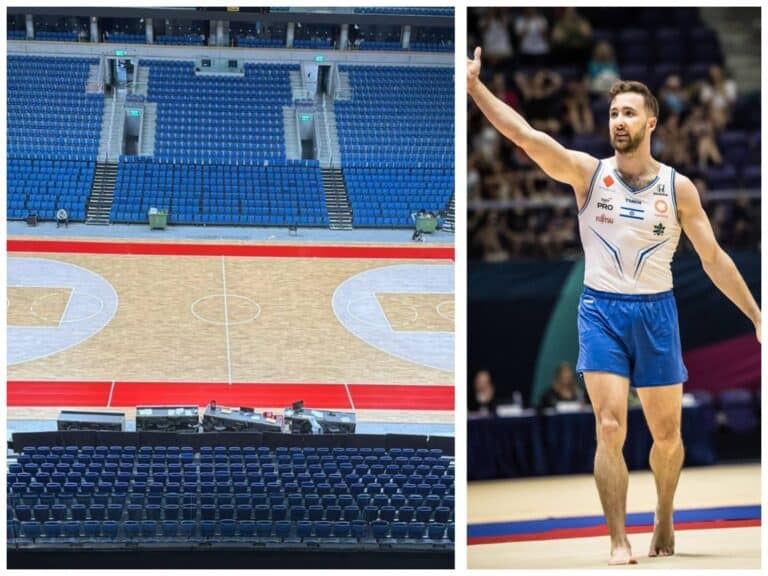 Israeli Olympic gymnast Artem Dolgopyat at Jerusalem's Pais Arena ahead of the 2025 national