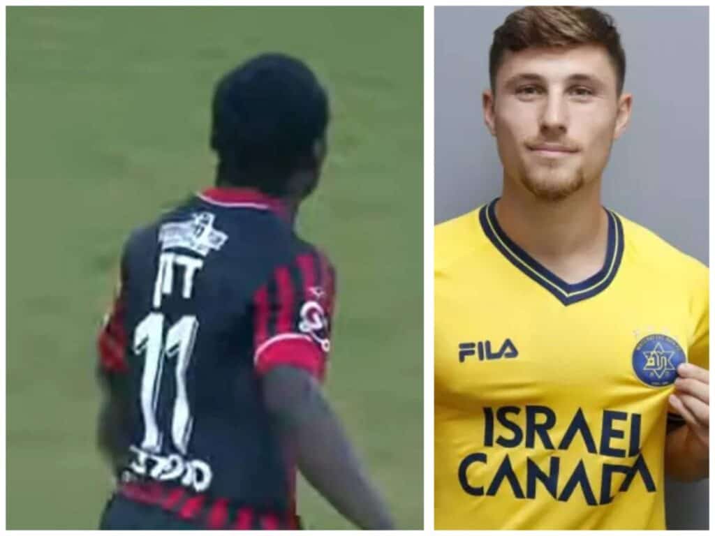 Cedric Don in Hapoel Jerusalem kit alongside Maccabi Tel Aviv player – potential transfer visual