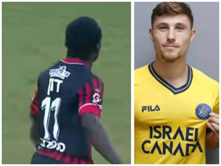Cedric Don in Hapoel Jerusalem kit alongside Maccabi Tel Aviv player – potential transfer visual