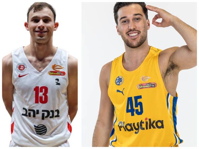 Roey Hoober of Hapoel Jerusalem facing Tamir Blatt in Israeli basketball finals