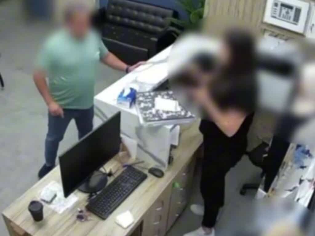 Surveillance video still from Abu Tor community office in East Jerusalem – a public employee was assaulted am