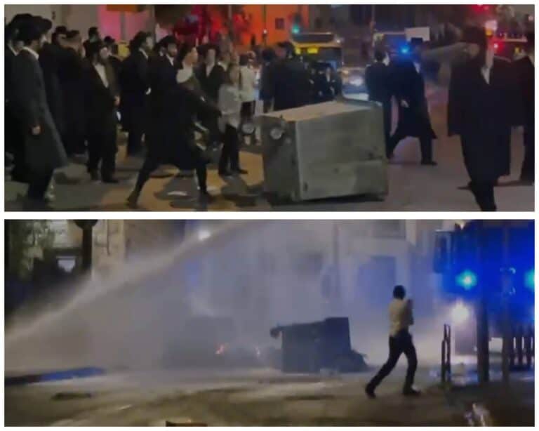 Police using skunk water cannon during Haredi protests in Jerusalem en