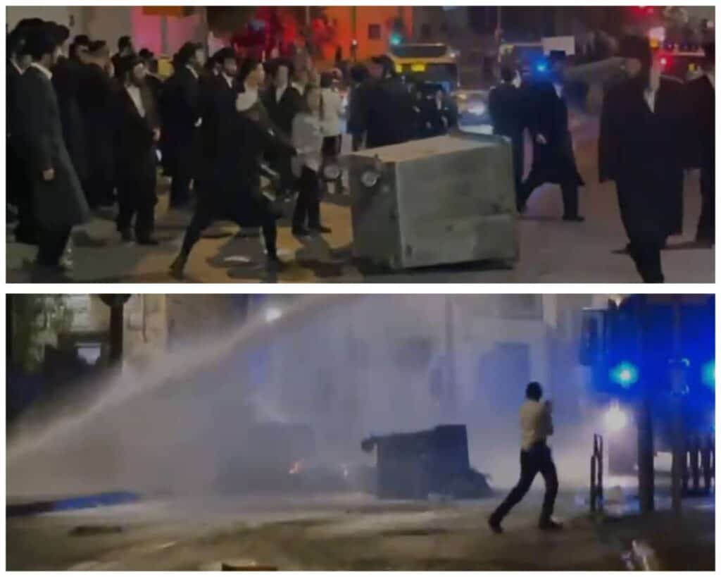 Police using skunk water cannon during Haredi protest in Jerusalem ph
