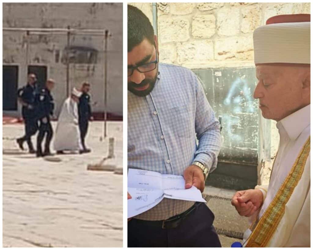Sheikh Mohammad Hussein receives a removal order from Al-Aqsa Mosque after Friday sermon ph