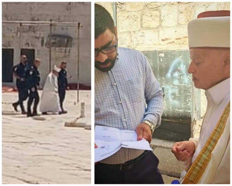 Sheikh Mohammad Hussein receives a removal order from Al-Aqsa Mosque after Friday sermon ph