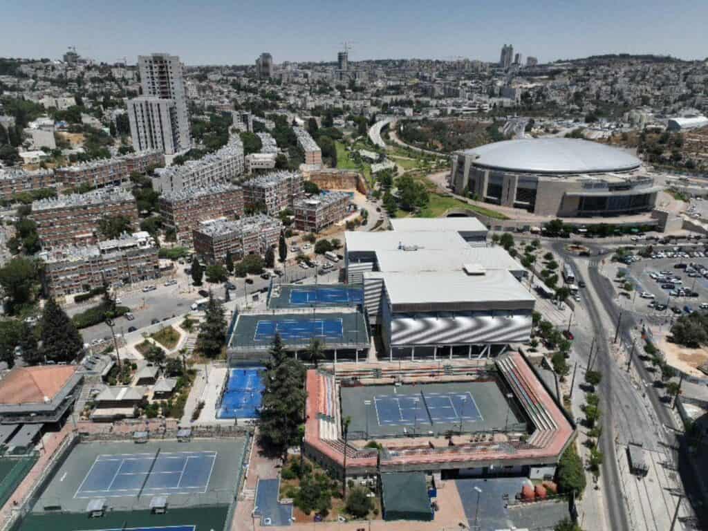 Aerial view of Jerusalem’s new tennis center in Malha – part of the expanding national sports district