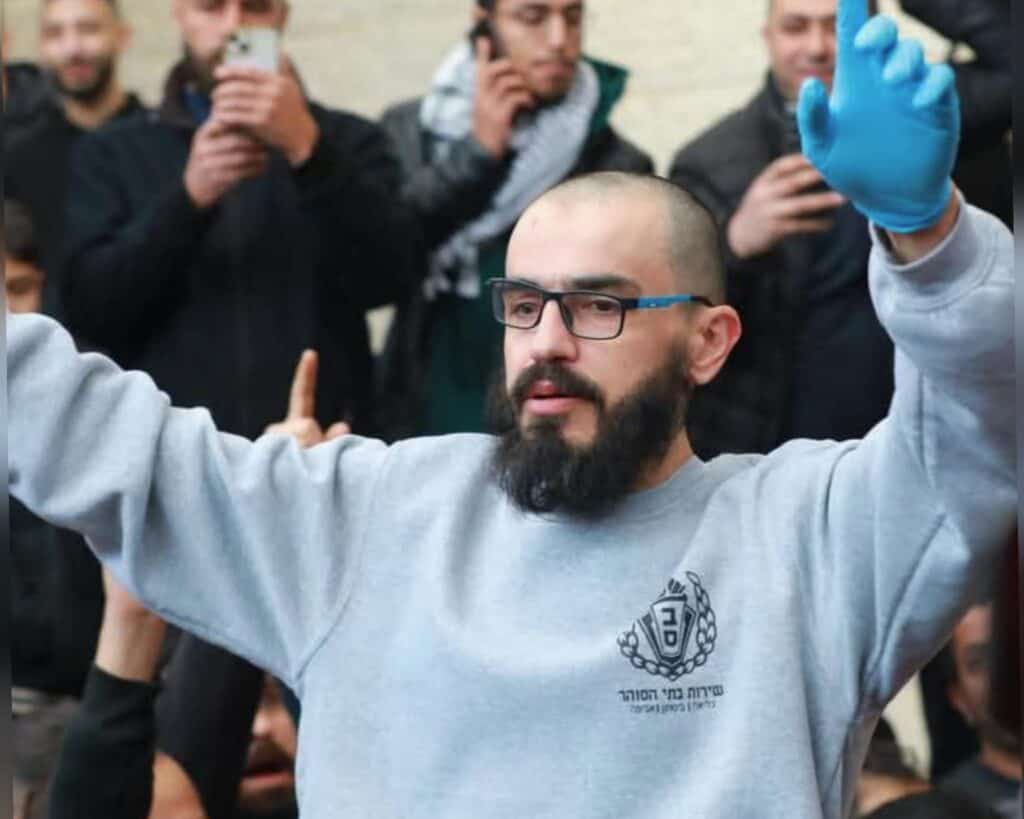 Saeed Al-Hermas, convicted for his role in the Jerusalem Talpiot bus bombing, celebrating release in the January 25 hostage deal