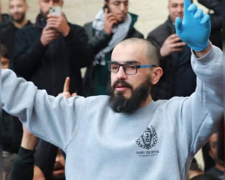 Saeed Al-Hermas, convicted for his role in the Jerusalem Talpiot bus bombing, celebrating release in the January 25 hostage deal