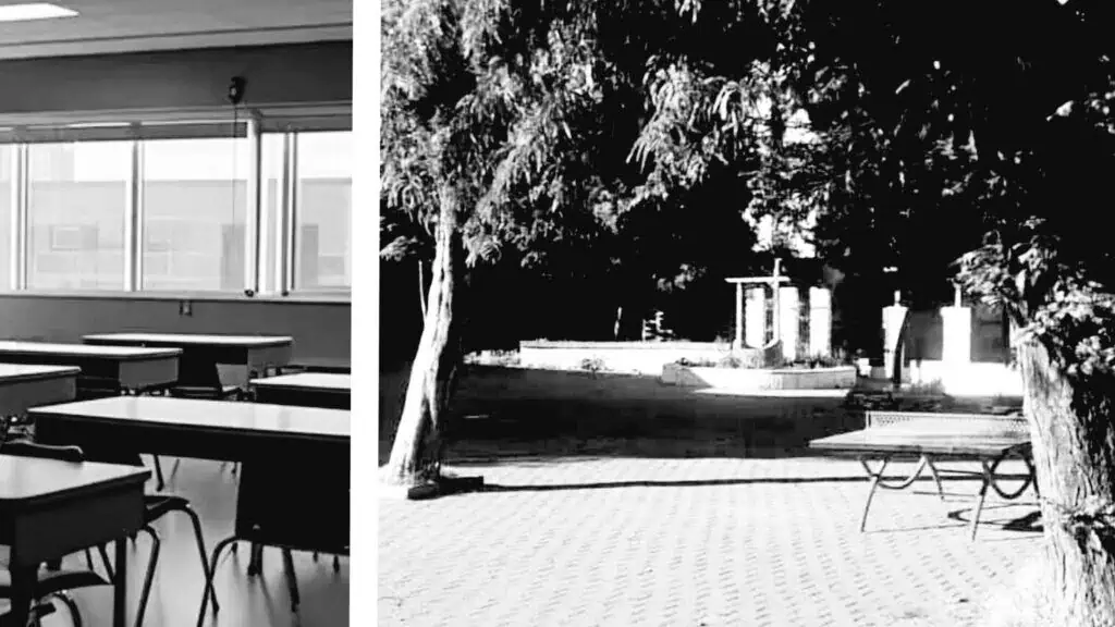 Bilik darjah kosong dan halaman Baitulmaqdis yang sepi – simbol lenyapnya kaum sekular, populasi Arab yang terpisah, dan dominasi majoriti ultra-Ortodoks