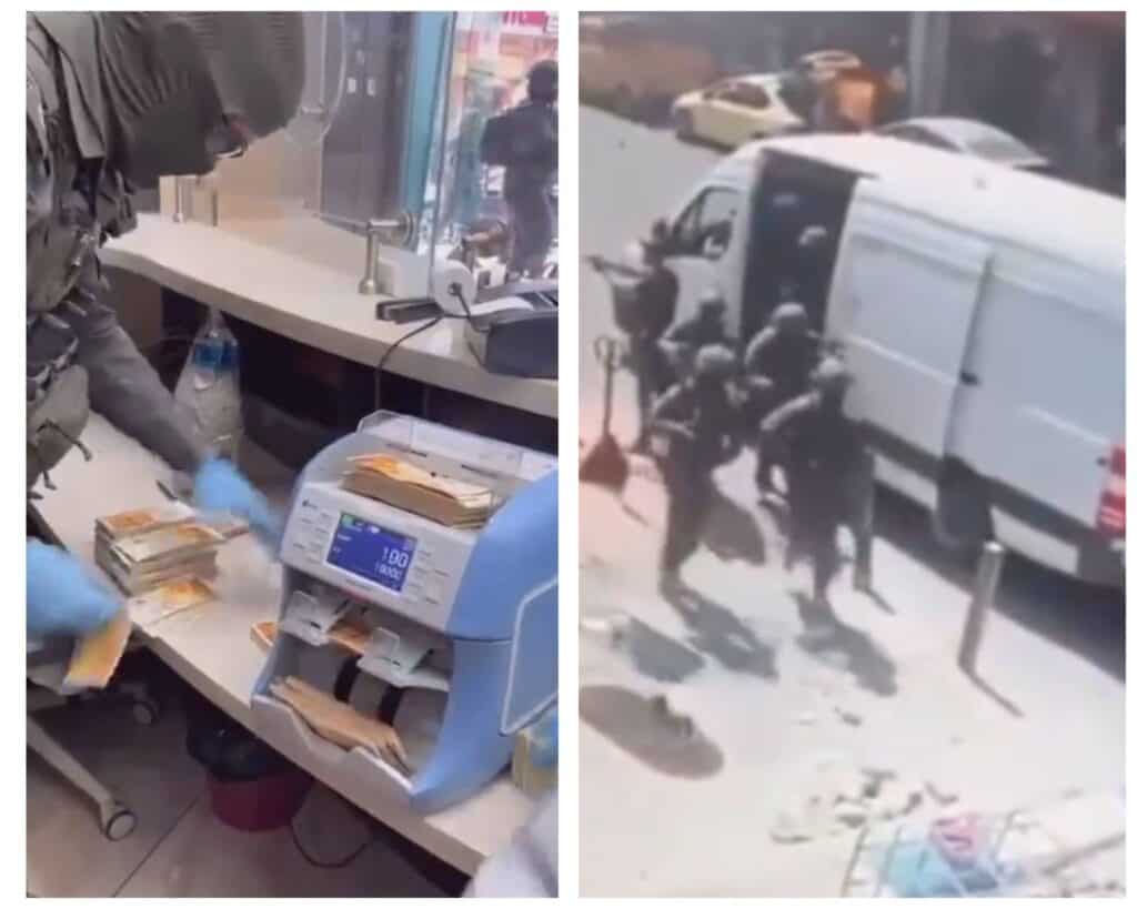 Israeli forces raid a Hamas-linked bank in Ramallah near Jerusalem – counting seized cash and deploying troops in daylight