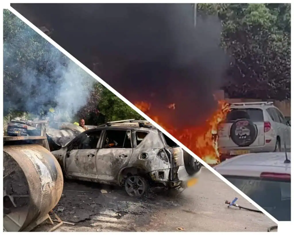 Kereta terbakar di Rehavia dan Givat Ram semasa Protes Tebusan di Baitulmaqdis