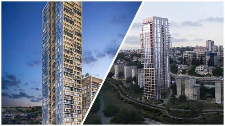 Renderings projek kediaman baharu di Pat dan Kiryat Yovel, Baitulmaqdis dengan menara dan ruang awam