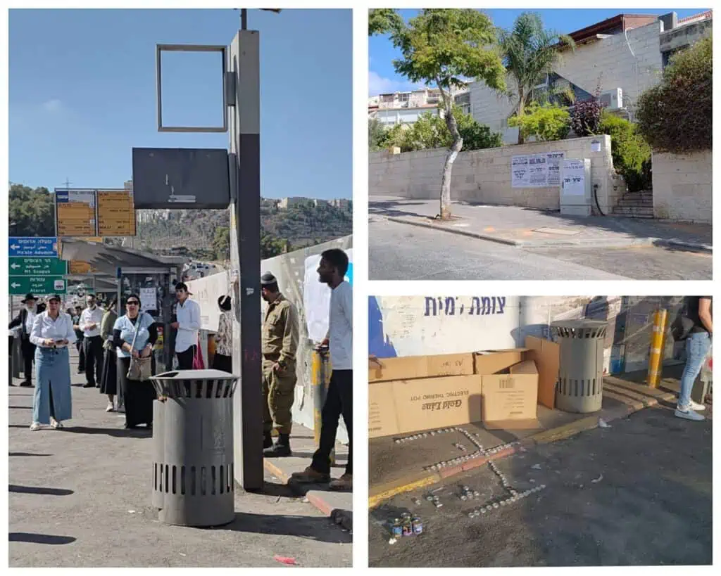 Poster takziah dan lilin peringatan di Persimpangan Ramot Jerusalem selepas serangan berdarah