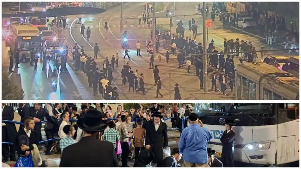 Penunjuk perasaan ortodoks menyekat Jalan Bar-Lev dan tren ringan di Baitulmaqdis sebagai bantahan terhadap undang-undang wajib tentera