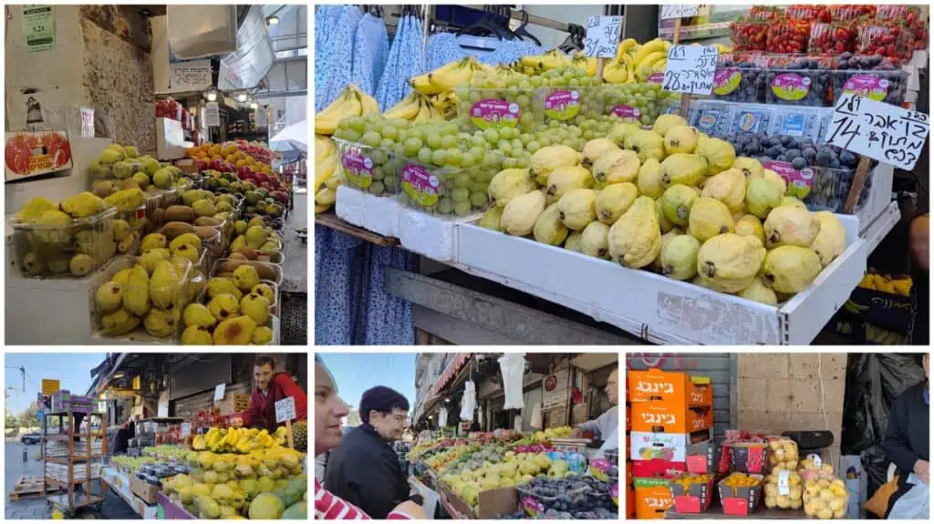 Jambu batu segar di Pasar Mahane Yehuda, Baitulmaqdis, simbol musim luruh bandar