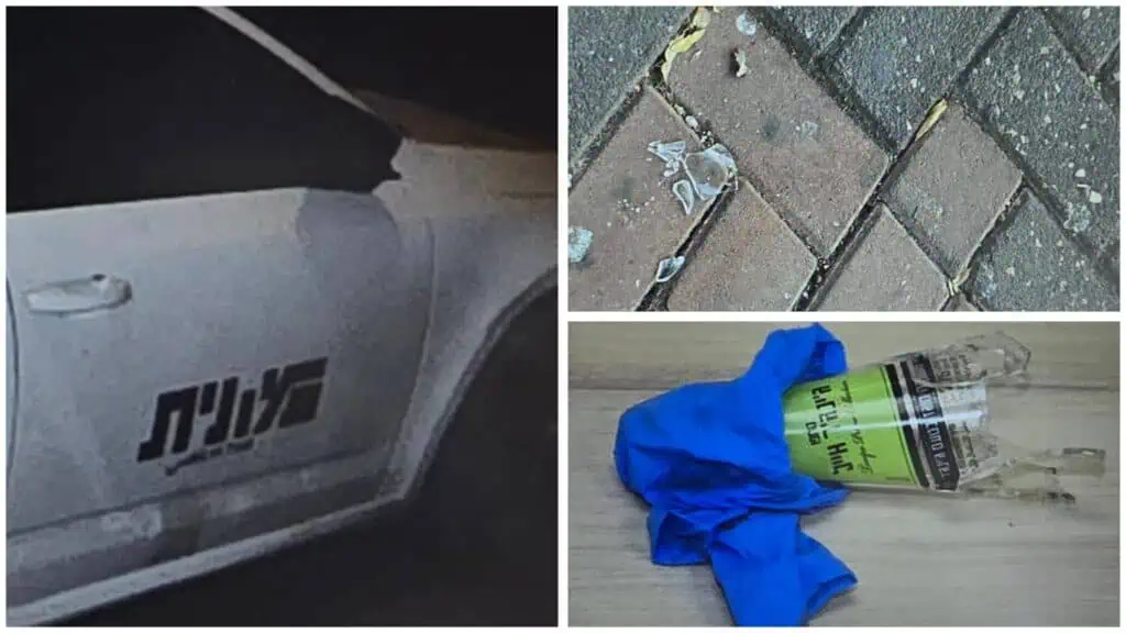 Botol pecah yang dirampas polis di lokasi serangan pemandu teksi di Baitulmaqdis