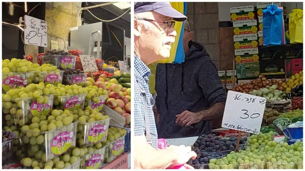 यरुशलम के मचाने यहूदा बाजार में बिकते अंगूर, जिनकी कीमत करीब 30 शेकेल प्रति किलो है