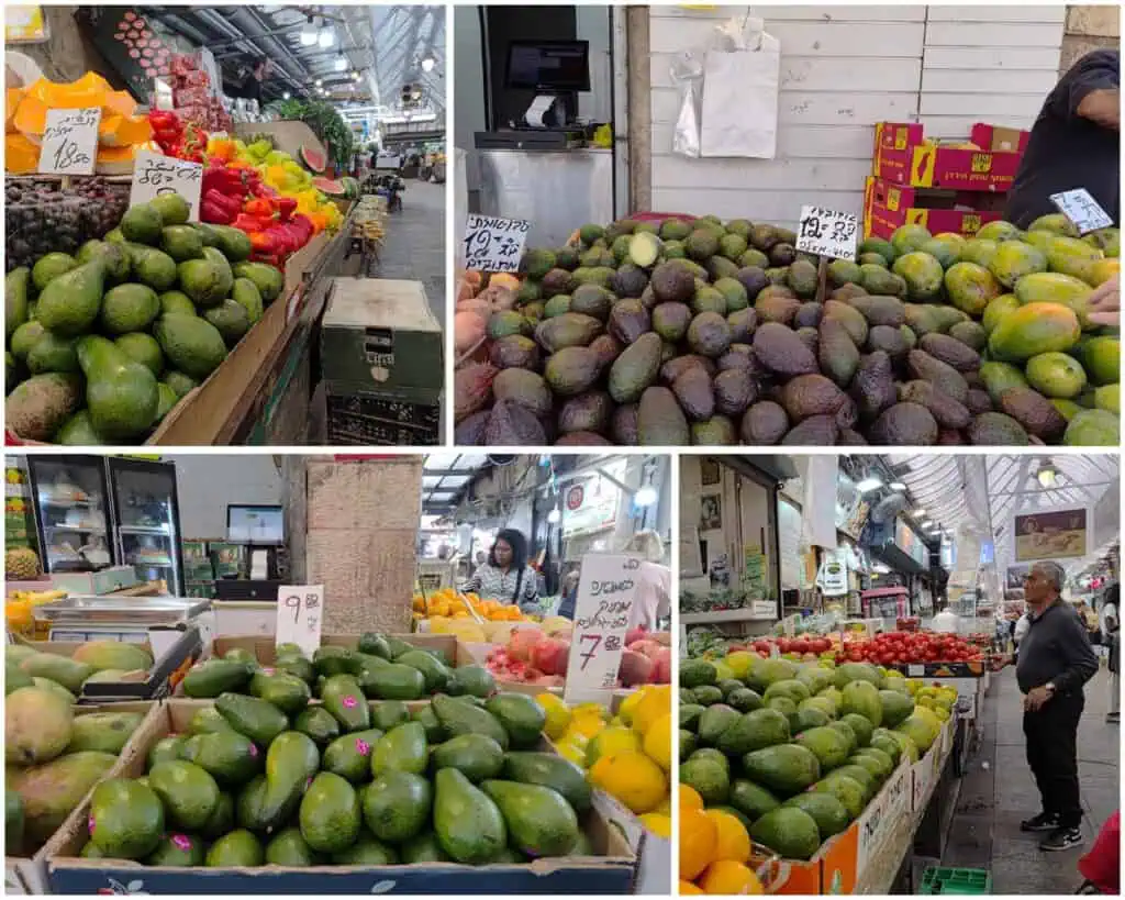 مہانے یہودا مارکیٹ میں تازہ ایووکاڈو کی نمائش، بیت المقدس
